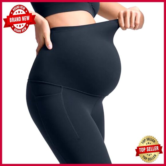 Maternity Leggings with Pockets 25" Over Belly Active Yoga Pregnancy - Picture 4 of 5